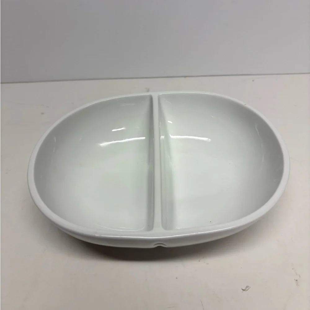 Crate & Barrel White Ceramic Divided Serving Bowl - Home Dining